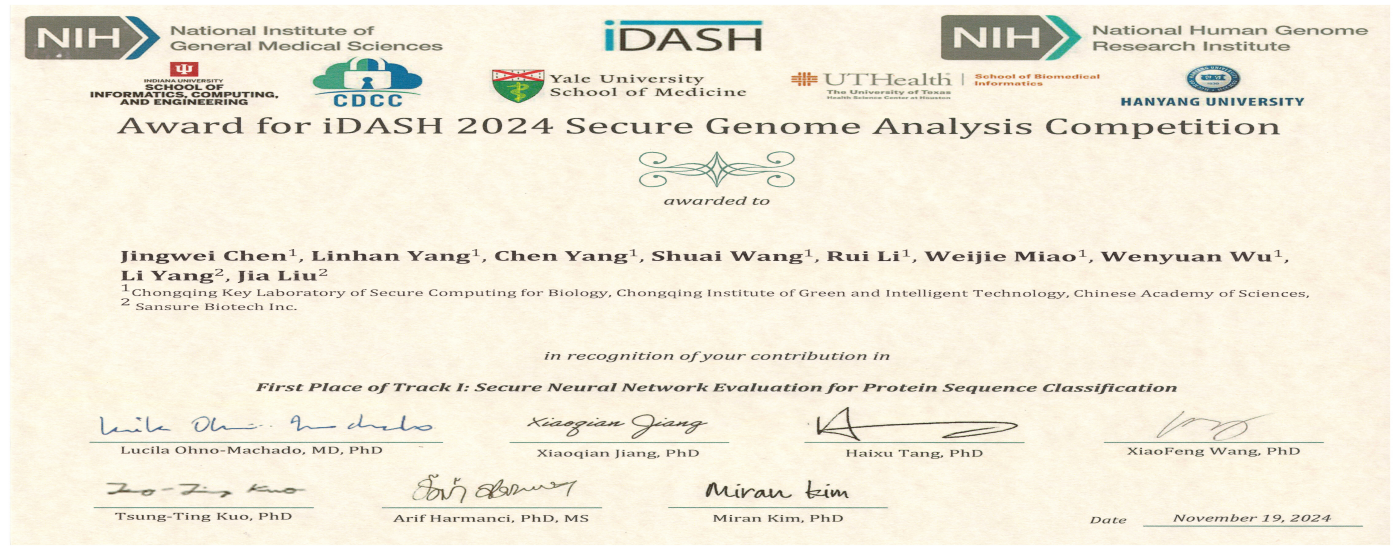 重慶研究院在2024iDASH隱私計(jì)算競(jìng)賽中奪得冠軍